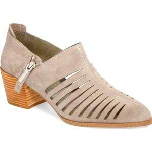 Arnet Ankle Booties Fog Gray Cut Out Block Heel Suede